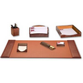 Brown 7-Piece Crocodile Embossed Leather Desk Set